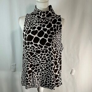 DFA New York Women's Sleeveless Mock Neck Top XL Brown White Giraffe Print